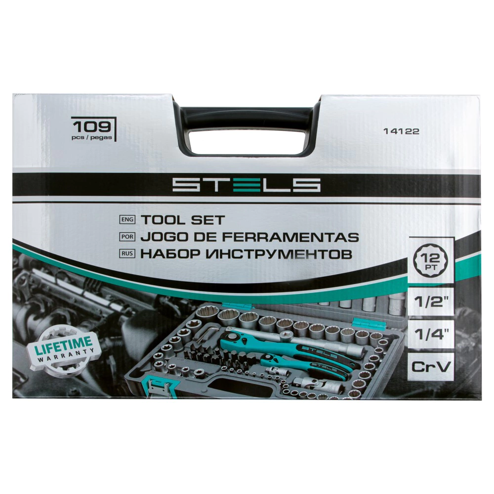 Набор инструментов 109 предметов, головки 1/2" и 1/4" 12-гранные STELS