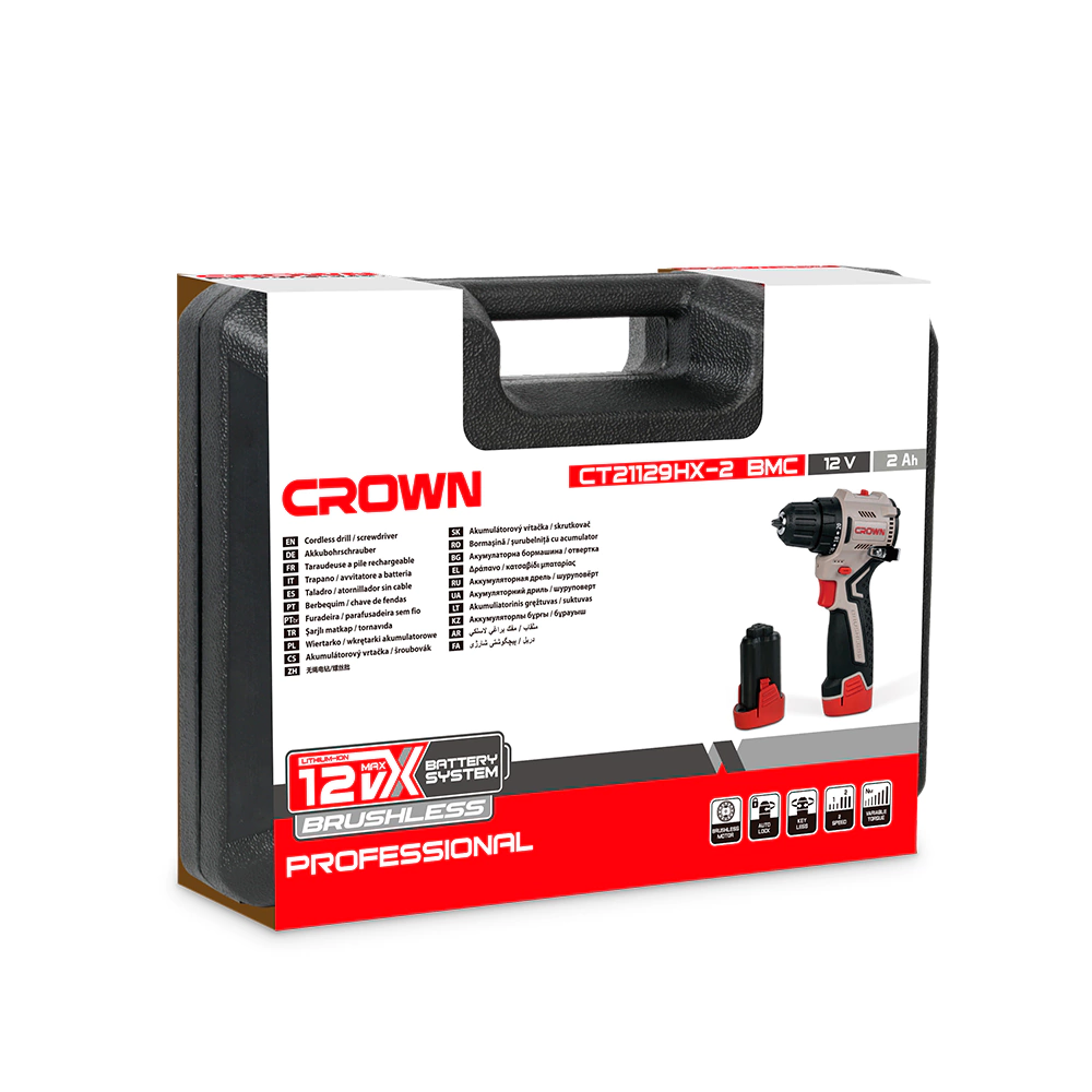 Шуруповерт аккумуляторный бесщеточный 12 В 45 Нм 2х2,0 Ач CROWN CT21129HX-2 BMC