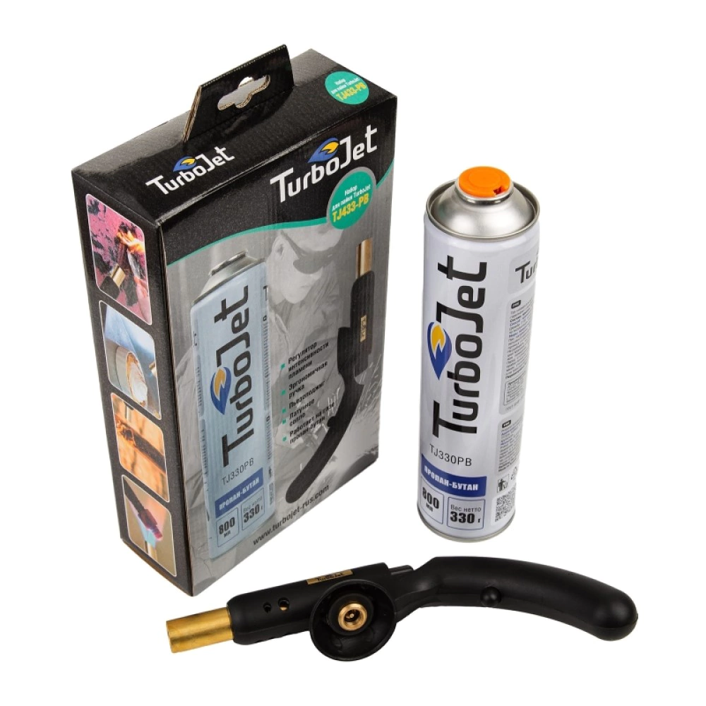 Газовая горелка резьбовая 7/16" с пьезоподжигом Turbojet TJ433 + баллон пропан-бутан