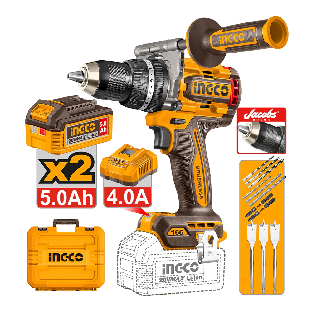 Шуруповерт бесщеточный ударный 20 В 2х5,0 Ач INGCO CIDLI201668