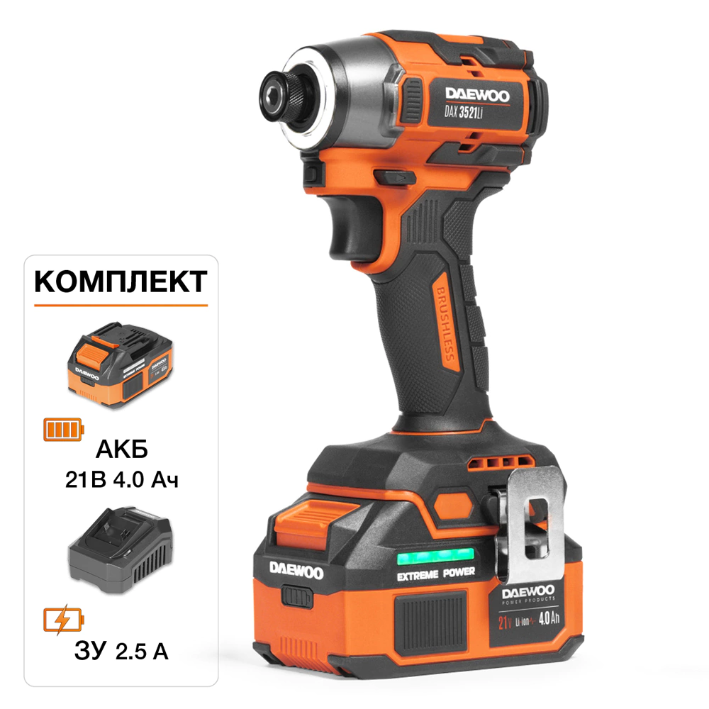 Винтоверт бесщеточный 21 В 1х4,0 Ач DAEWOO DAX 3521Li SET