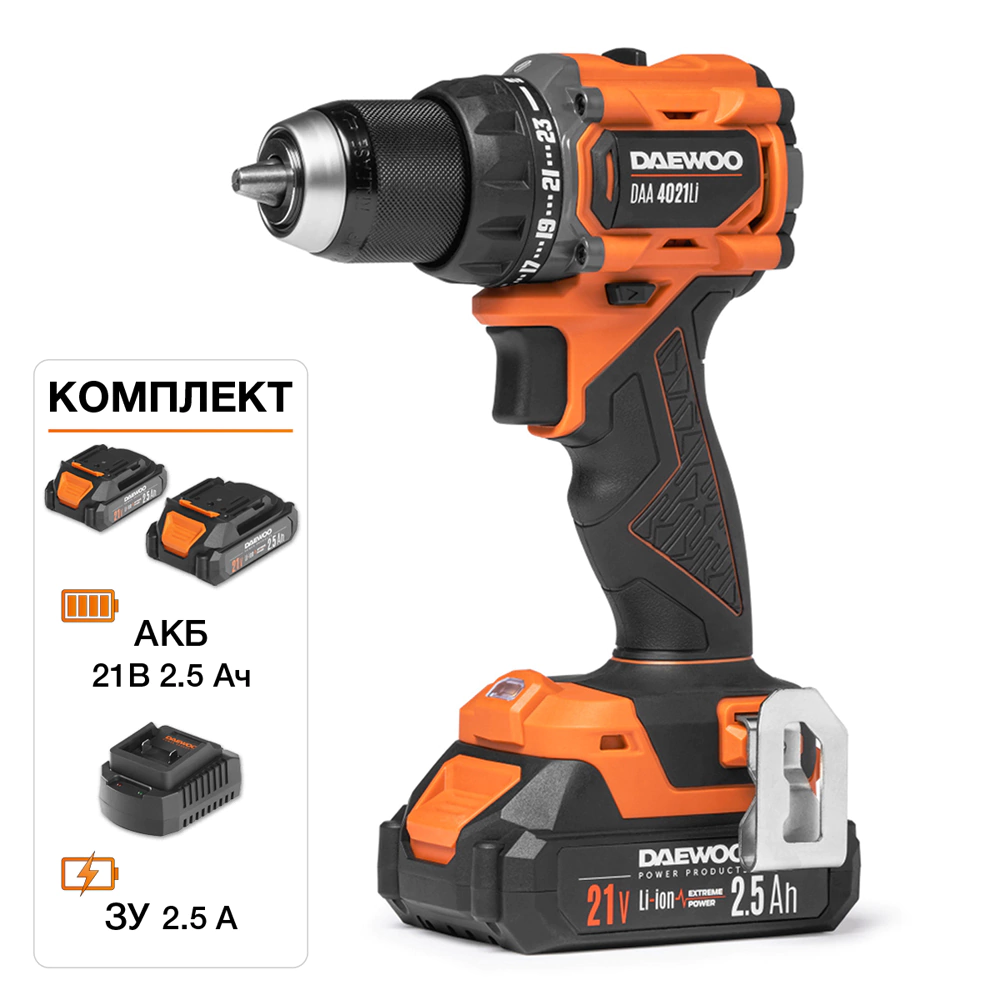 Шуруповерт бесщеточный 21 В 2х2,5 Ач DAEWOO DAA 4021Li SET