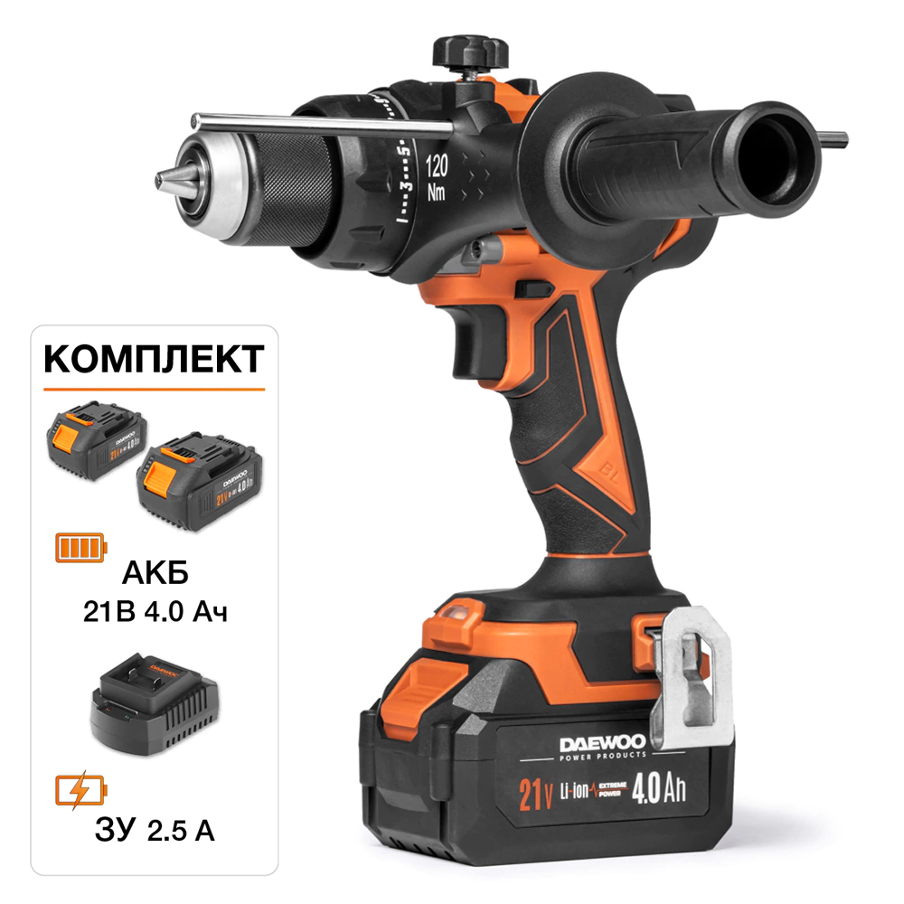 Шуруповерт ударный бесщеточный 21 В 2х4,0 Ач DAEWOO DAA 6521Li SET