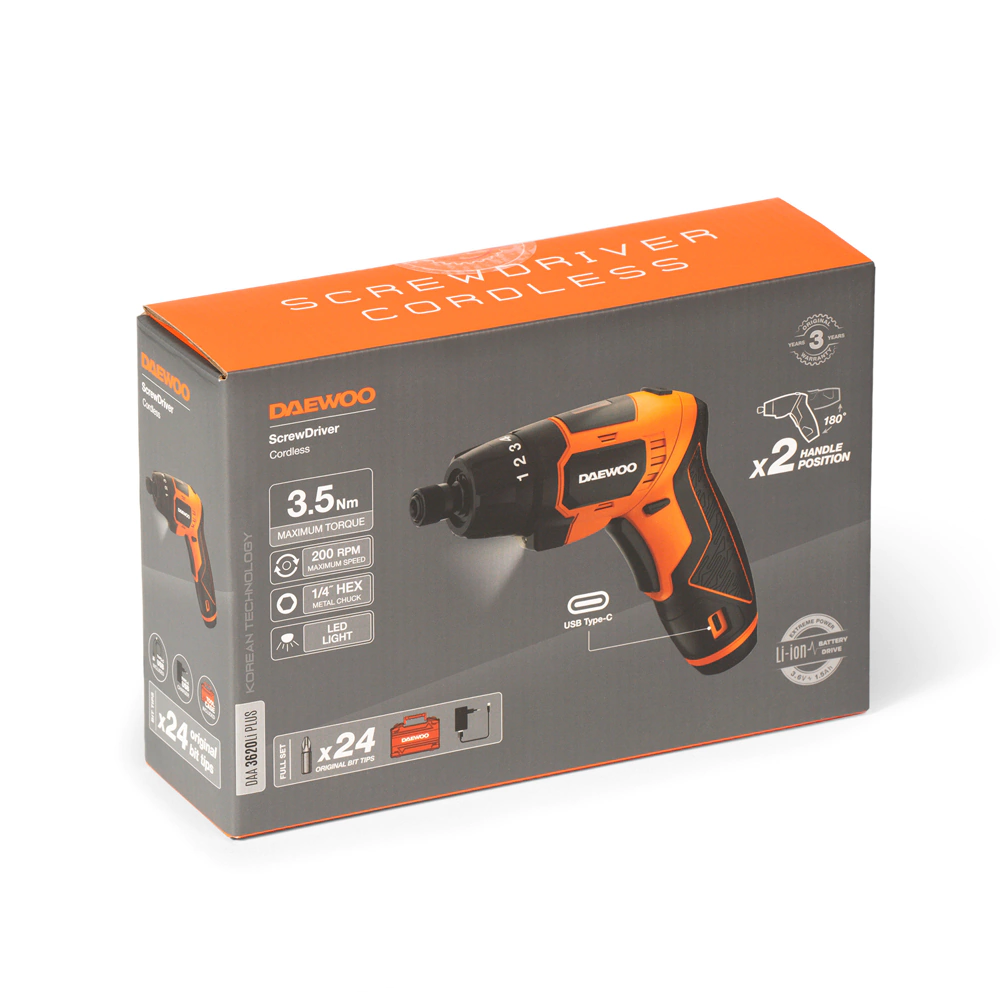 Отвертка аккумуляторная бесщеточная 3,6 В 1,5 Ач DAEWOO DAA 3620Li PLUS