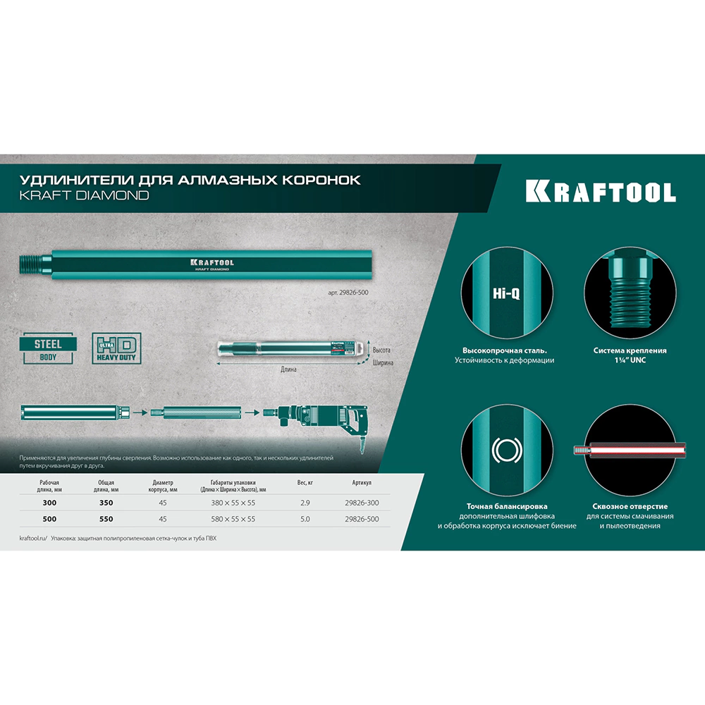 Удлинитель для алмазных коронок 300 мм 1 1/4" KRAFTOOL