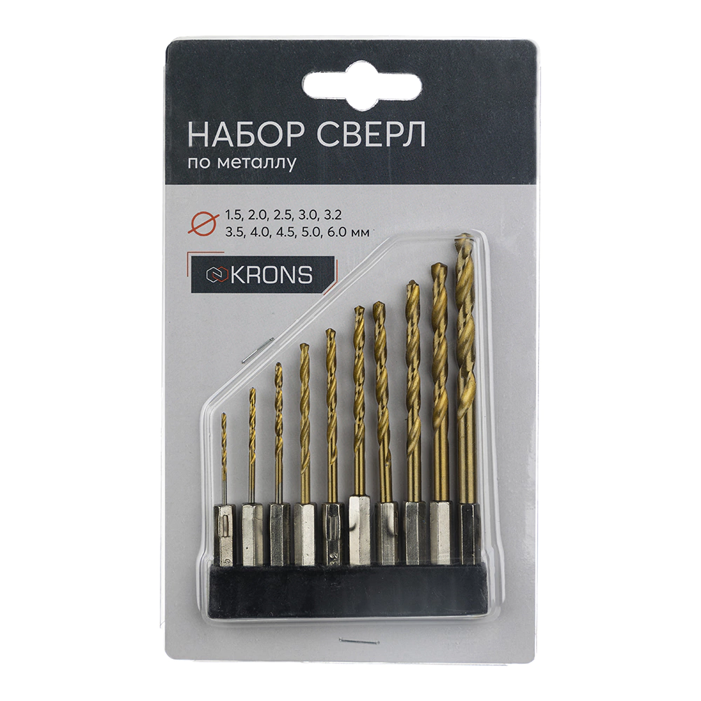 Набор сверл по металлу KRONS HT-361 Titan-HSS 1,5-6 мм 10 шт