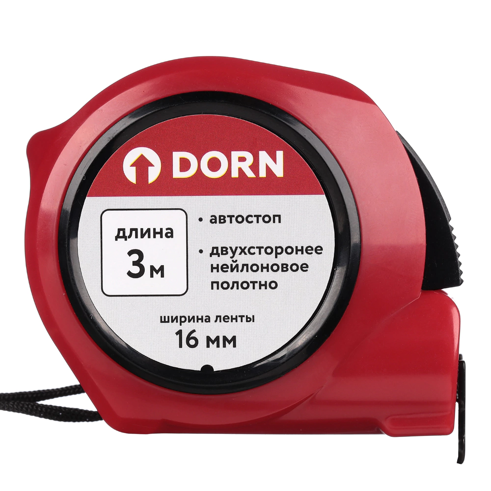 Рулетка с автостопом 3 м х 16 мм нейлоновое покрытие DORN