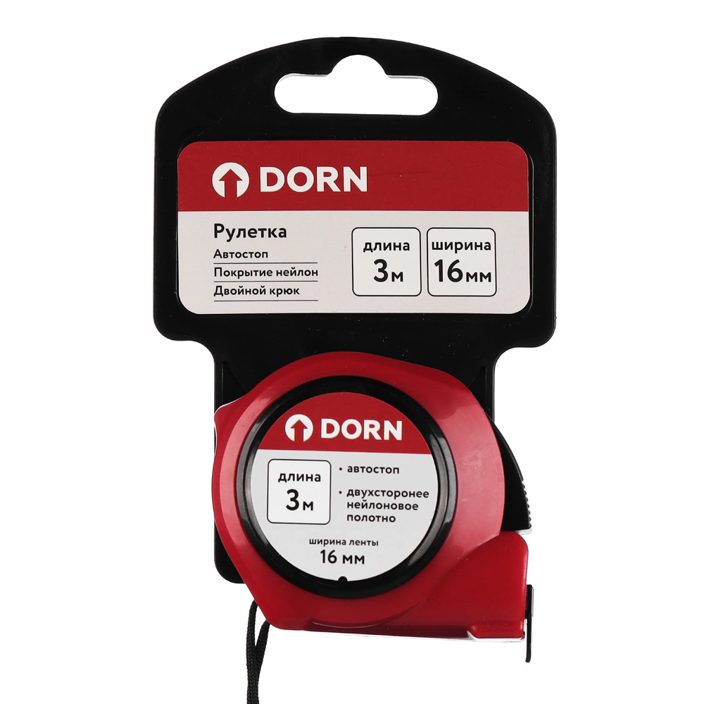 Рулетка с автостопом 3 м х 16 мм нейлоновое покрытие DORN