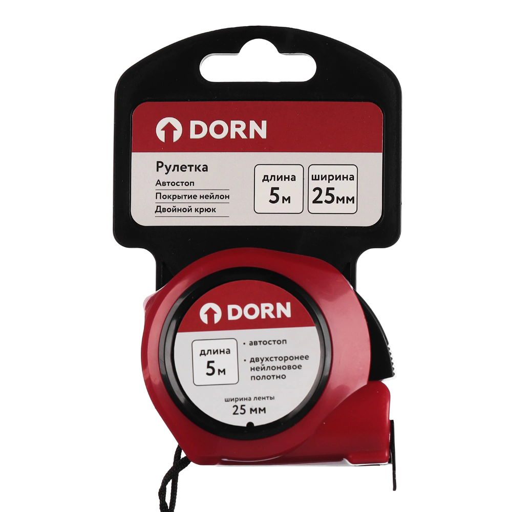Рулетка с автостопом 5 м х 25 мм нейлоновое покрытие DORN