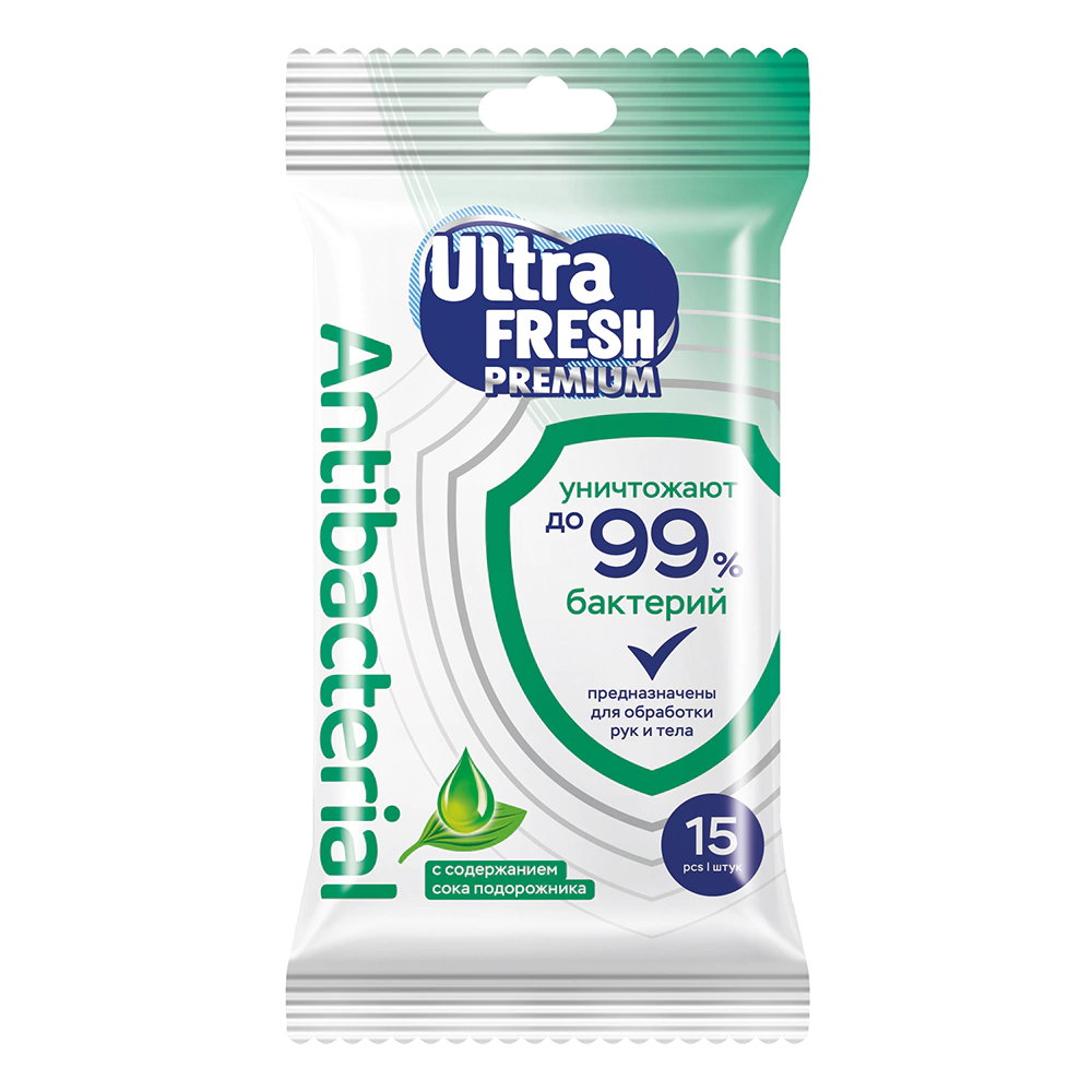 Салфетки влажные 15 шт Ultra Fresh Premium Antibacterial в ассортименте