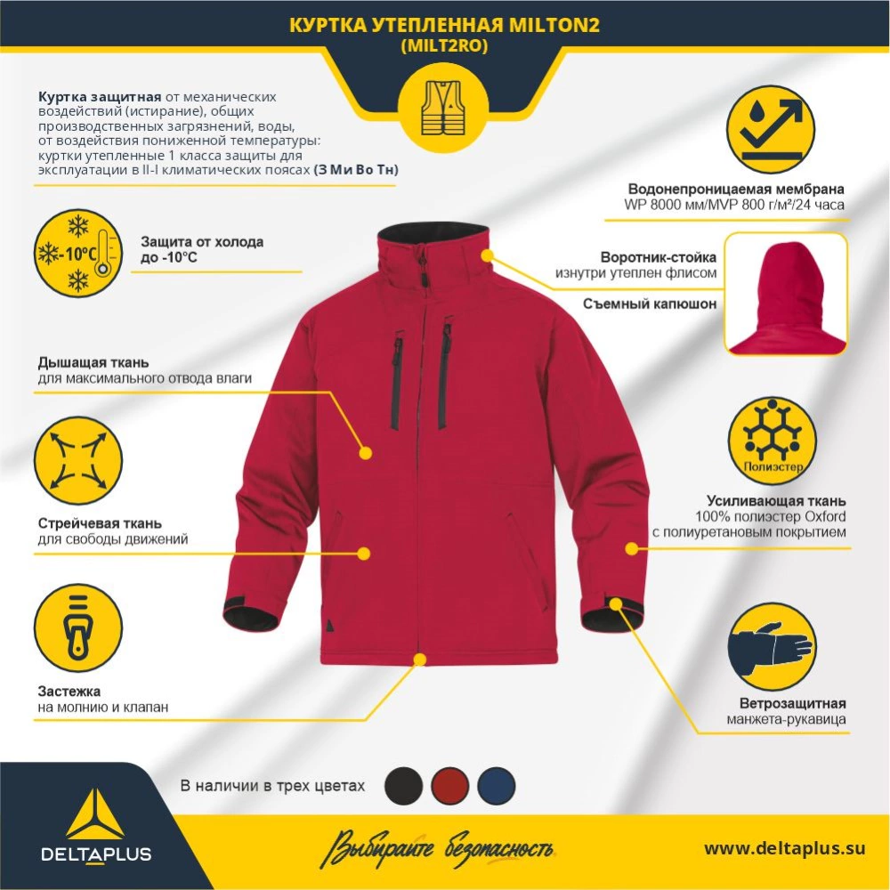 Куртка утепленная Delta Plus MILTON 2 влагонепроницаемая размер S красная
