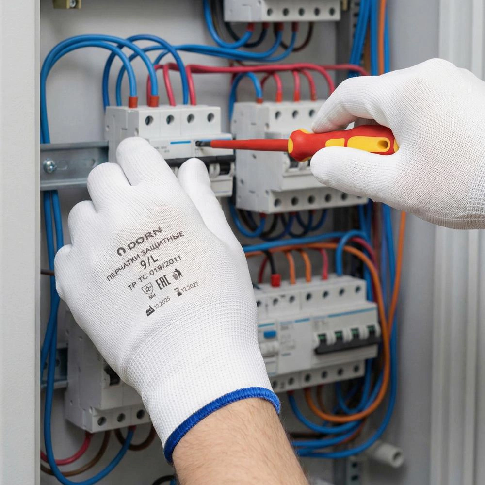 Перчатки из полиэстера 9 (L) с полиуретановым обливом DORN