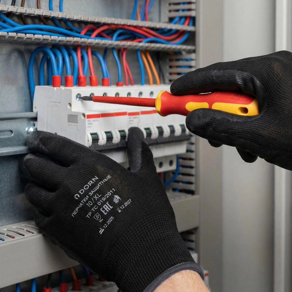 Перчатки из полиэстера 10 (XL) с полиуретановым обливом DORN