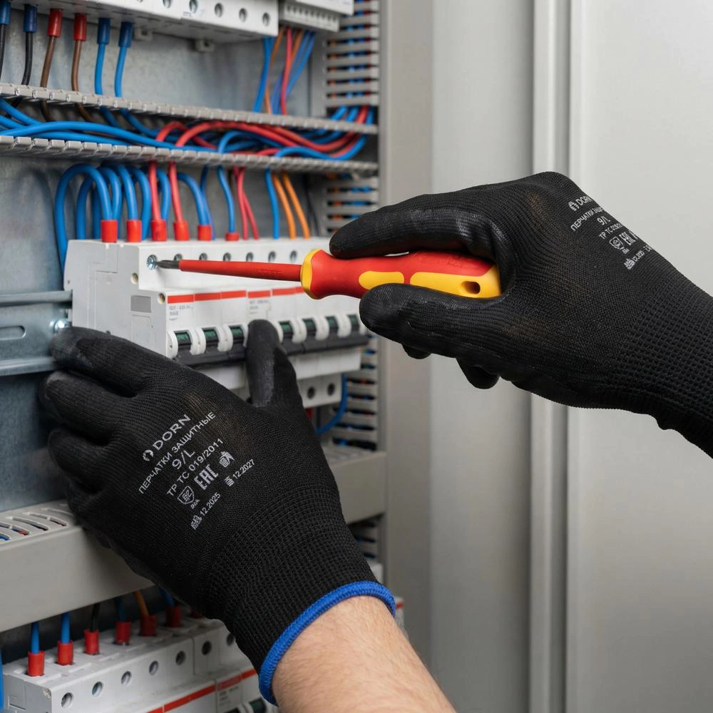 Перчатки из полиэстера 9 (L) с полиуретановым обливом DORN