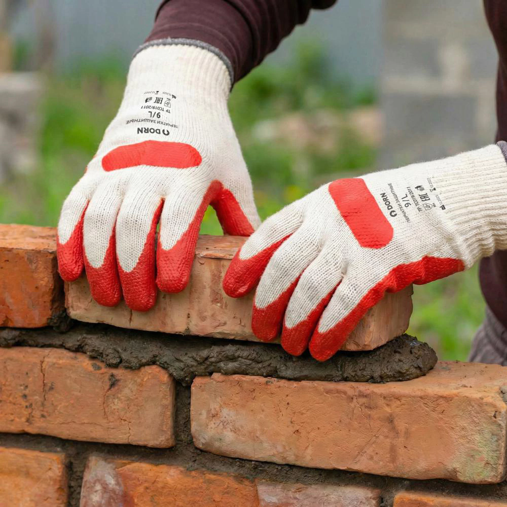 Перчатки каменщика хлопчатобумажные 9 (L) с латекс-ПВХ обливом DORN
