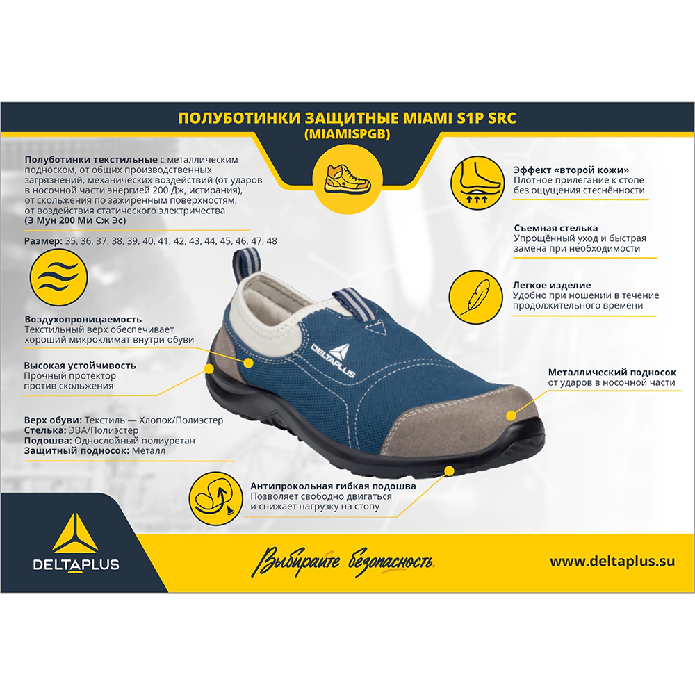 Туфли комбинированные Delta Plus коттон и полиэстер размер 42 серо-синие