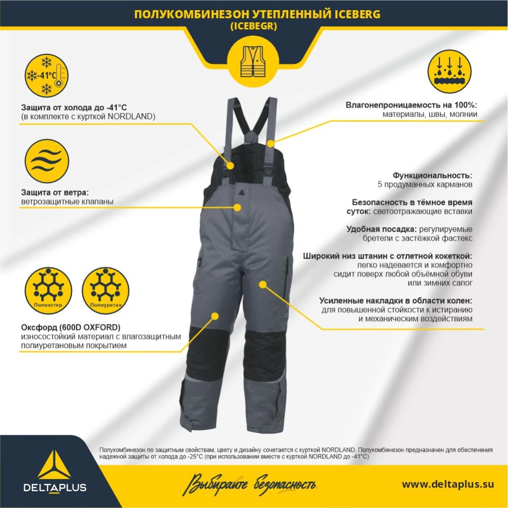 Полукомбинезон рабочий Delta Plus Iceberg утепленный размер L серый