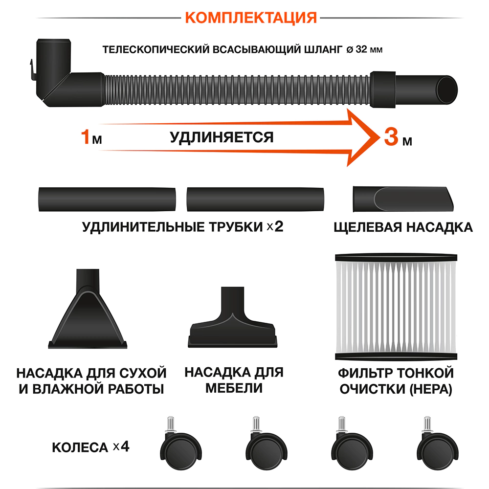 Пылесос аккумуляторный бытовой 21 В бак 16 л 1х5,0 Ач DAEWOO DAVC 1621Li SET