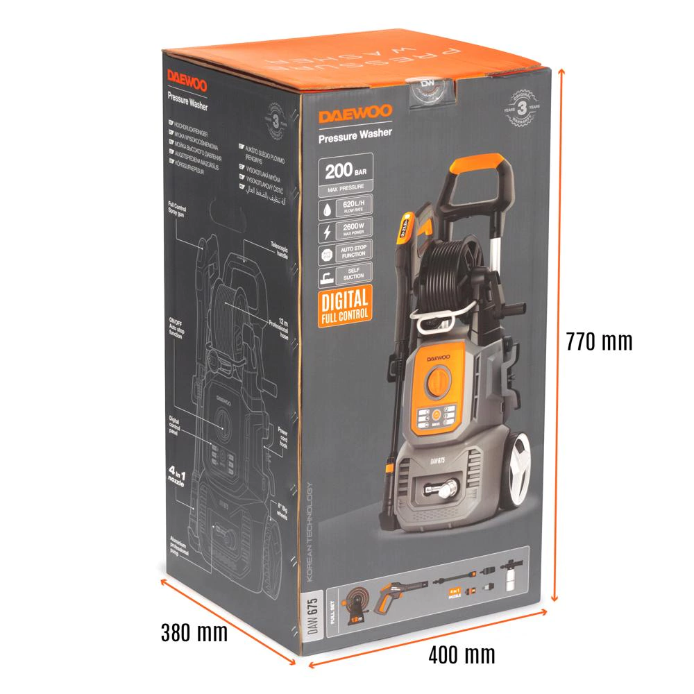 Мойка высокого давления 200 Бар 620 л/час 2600 Вт DAEWOO DAW 675