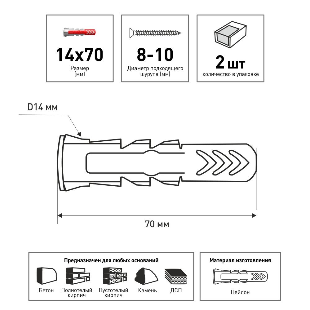 Дюбель универсальный 14x70 мм 2 шт Fischer DuoPower