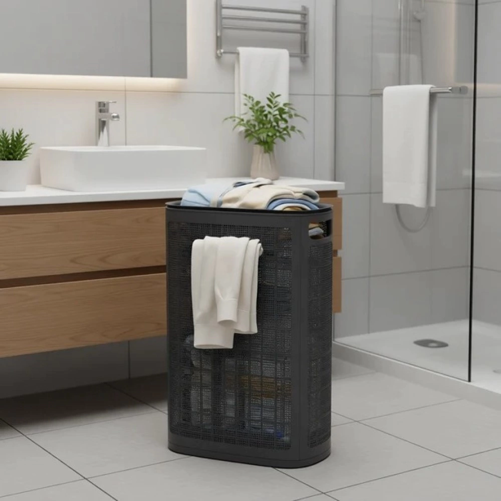 Корзина для белья Лён 43х20х60 см 45 л графит