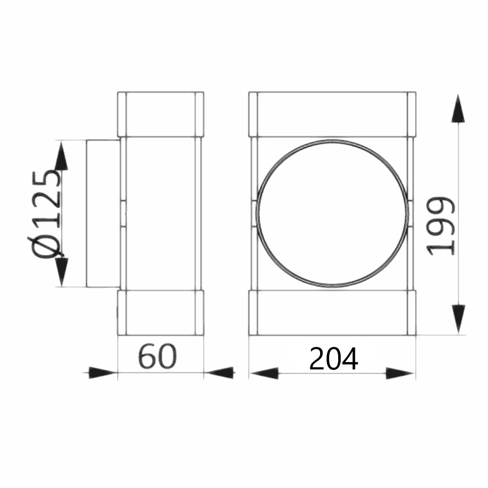 Тройник 204х60/D125 мм ERA ТФП