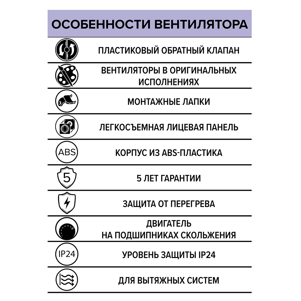 Вентилятор с обратным клапаном черный ERA WAVE D100