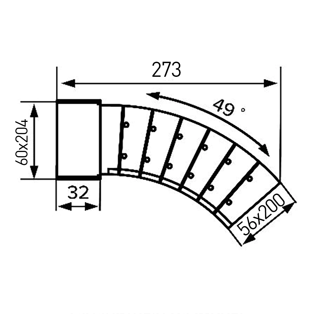 Колено разноугловое для плоских каналов KRPV 60х204 мм ERA