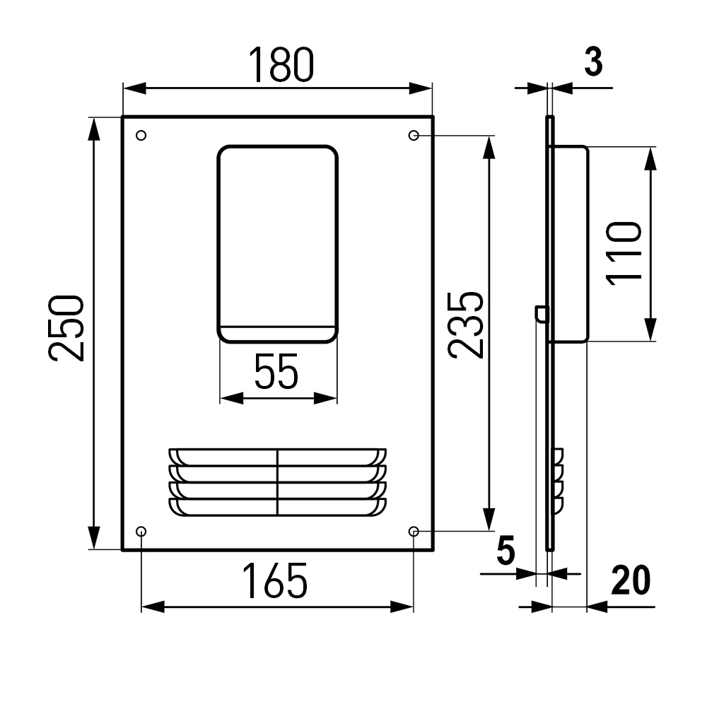 Площадка торцевая вертикальная решетка 55х110 мм 180х250 мм ERA