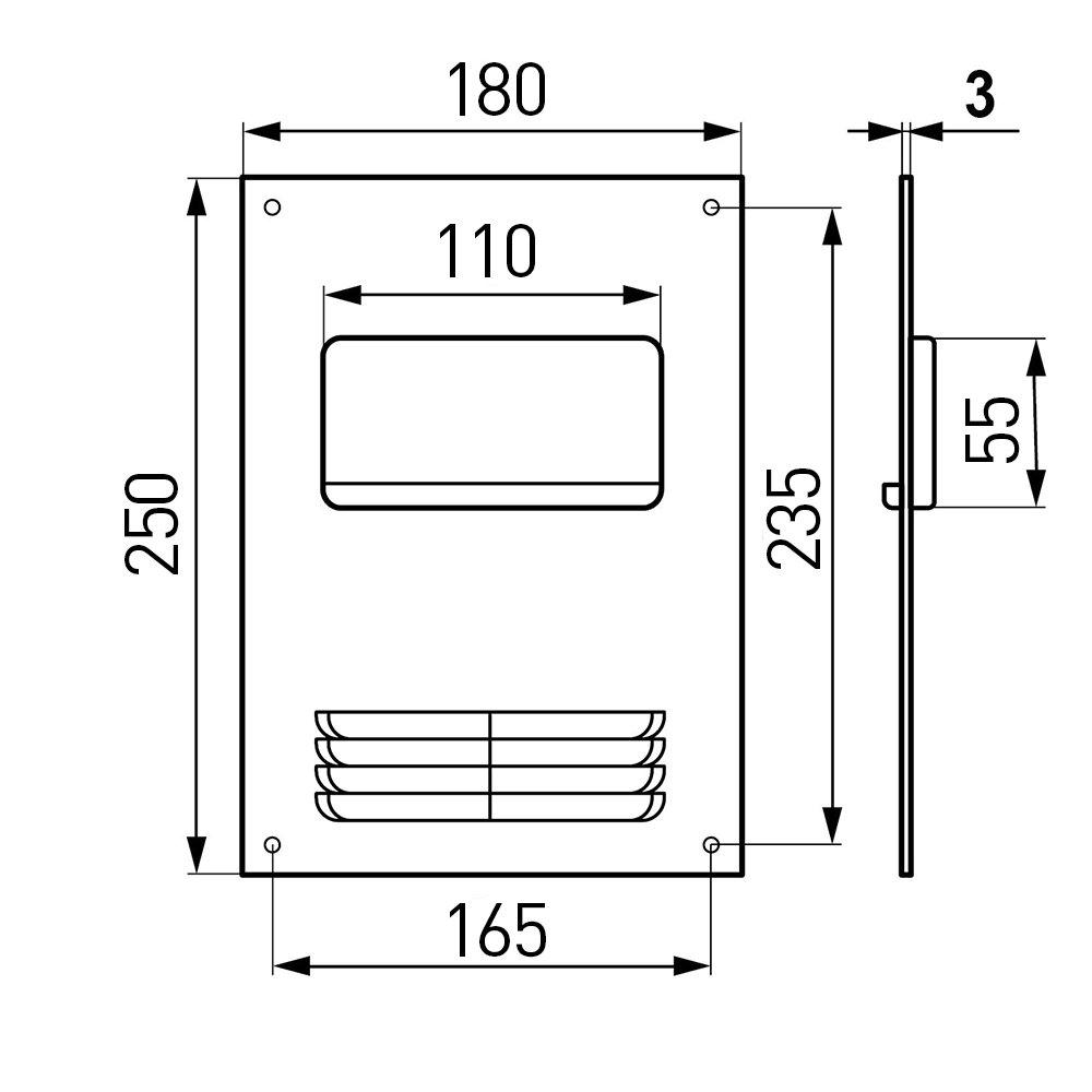 Площадка торцевая горизонтальная решетка 55х110 мм 180х250 мм ERA