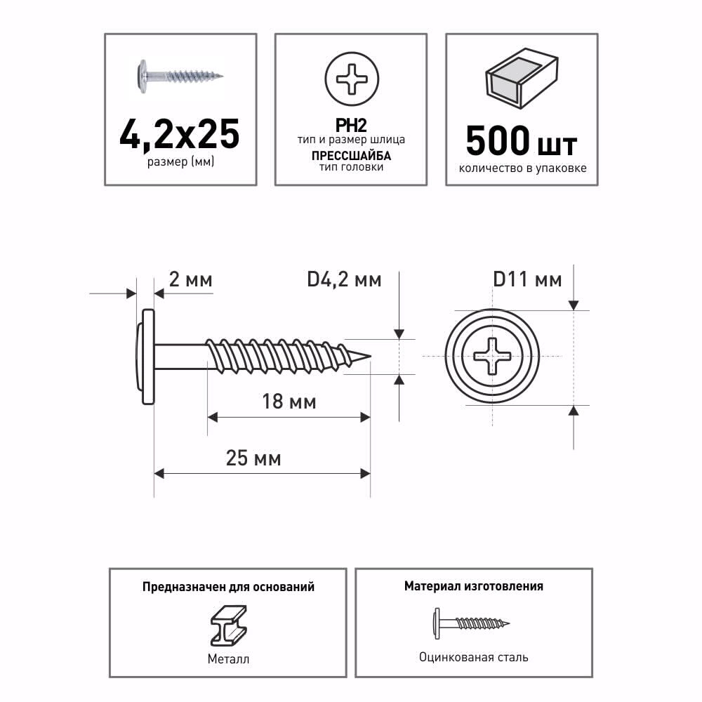 Саморезы с прессшайбой 4,2х25 мм 500 шт для крепления фальцевой кровли Daxmer