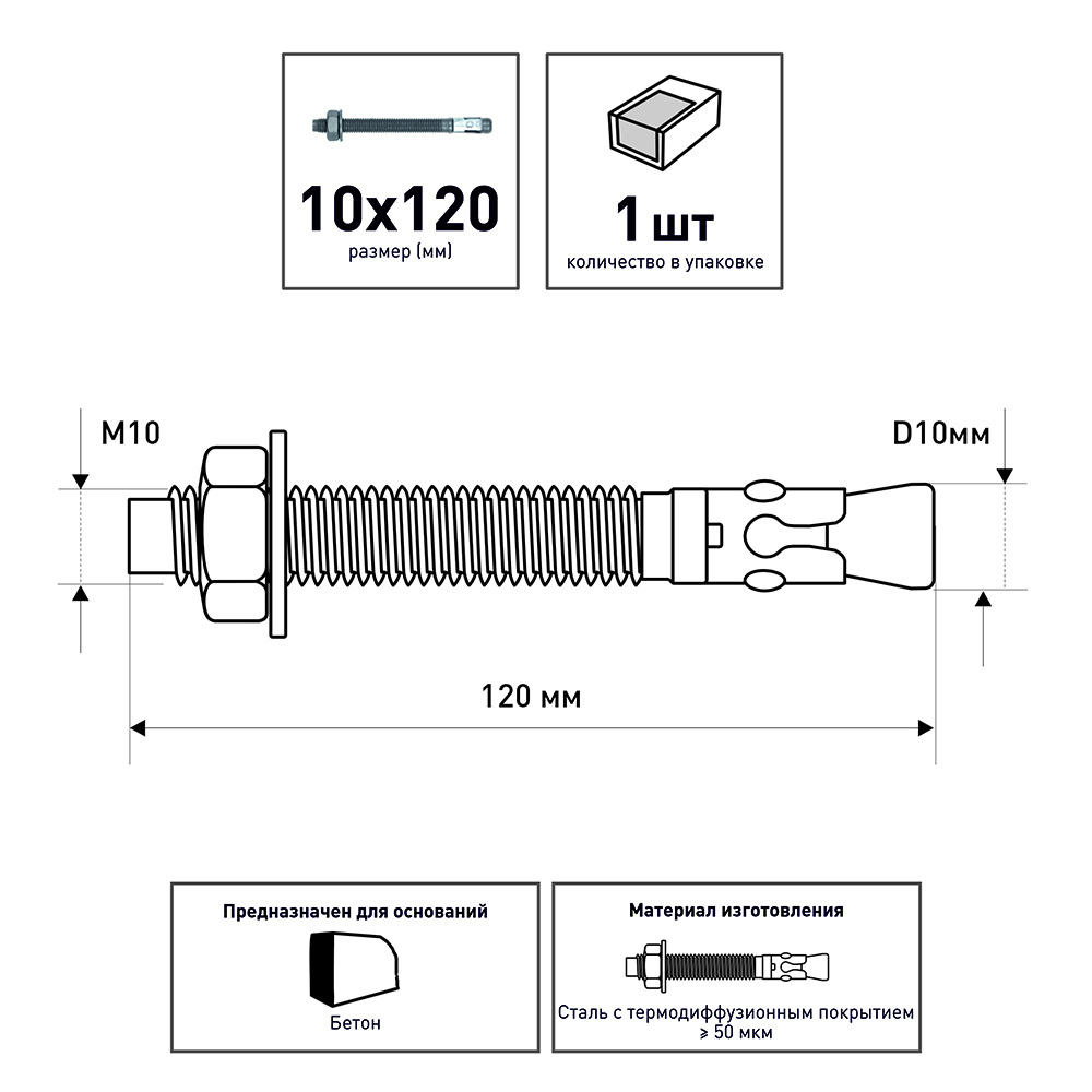 Анкер клиновой GRAF HSA-F 10х120 мм термодиффузионное покрытие