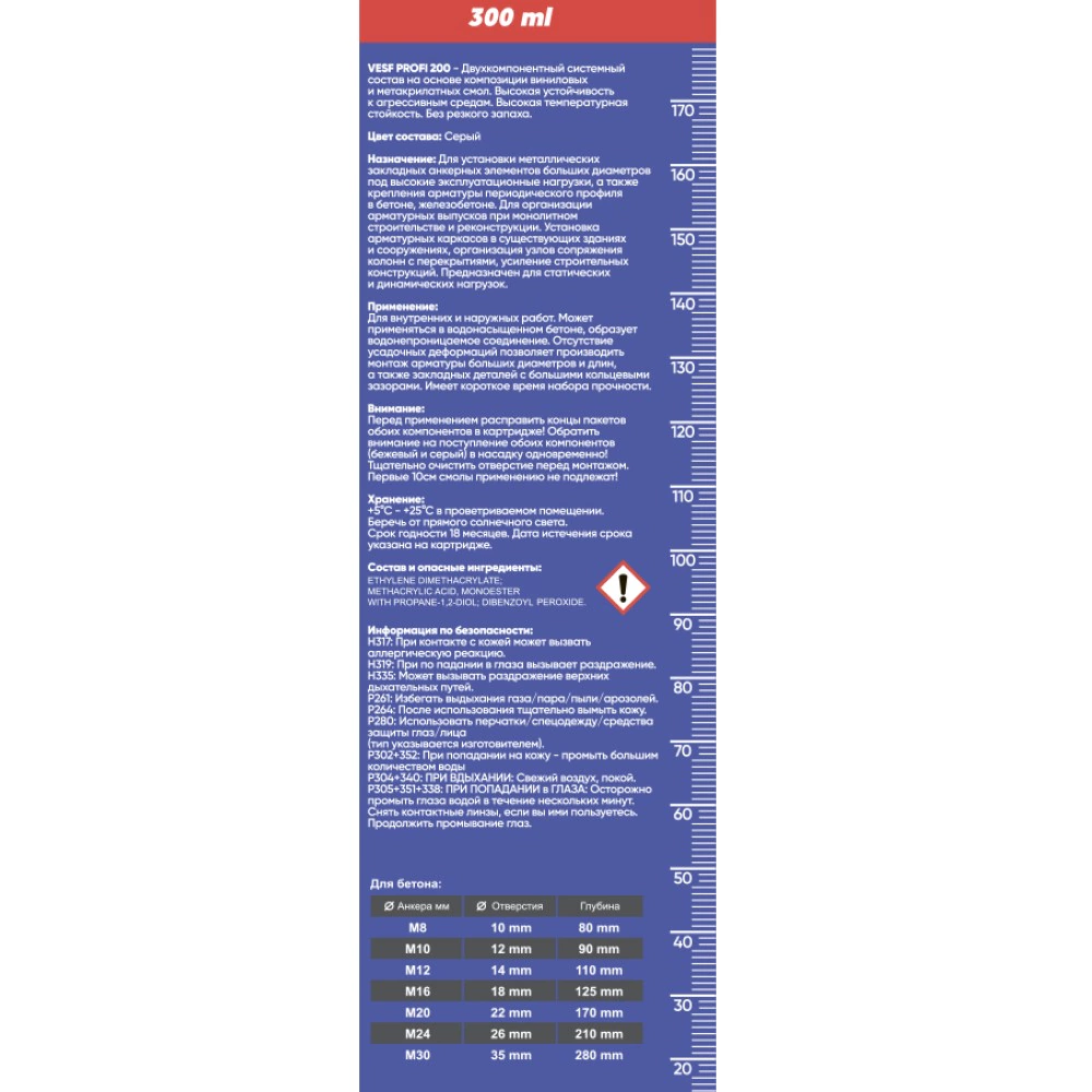 Химический анкер 300 мл для полнотелых оснований для тяжелых нагрузок всесезонный HIMTEX VESF