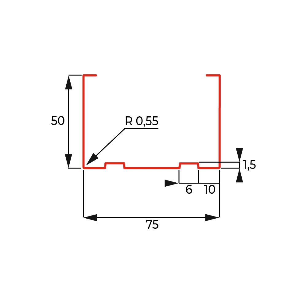 Профиль стоечный 75х50х3000 мм 0,4 мм