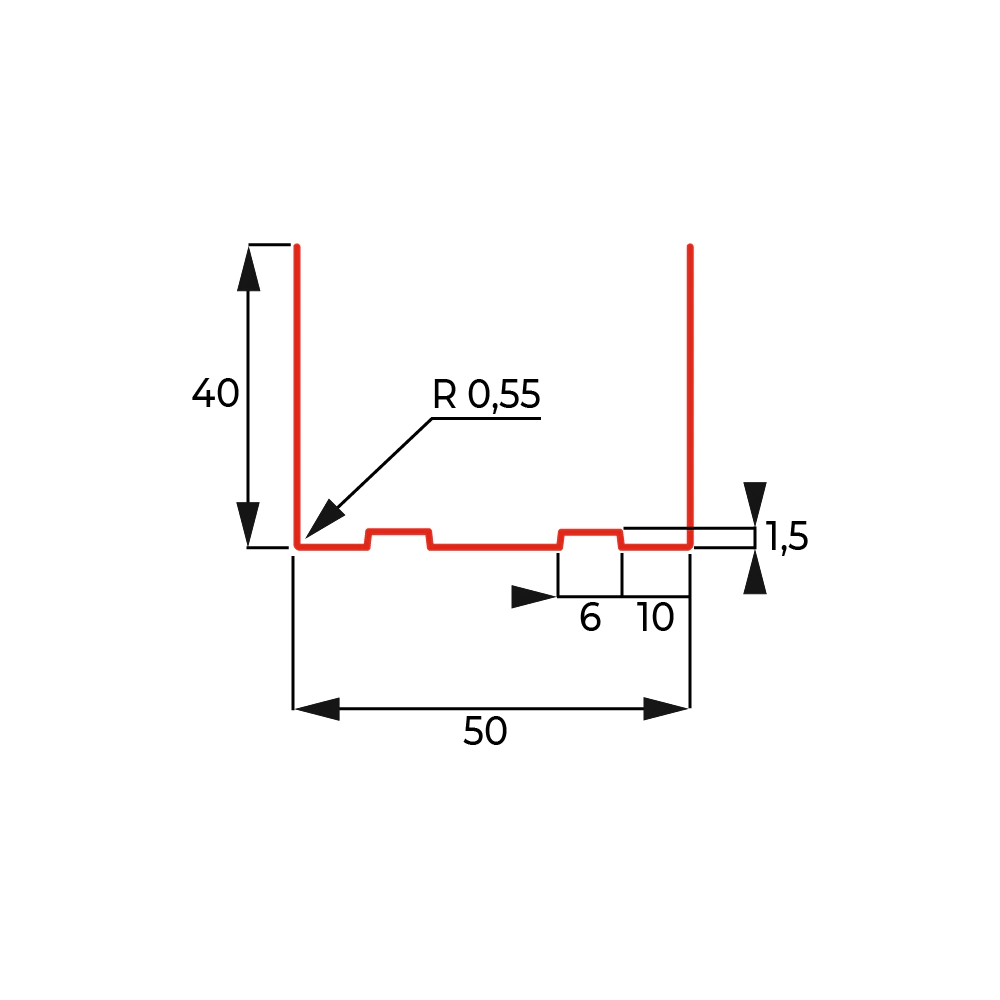 Профиль направляющий 50х40х3000 мм 0,4 мм