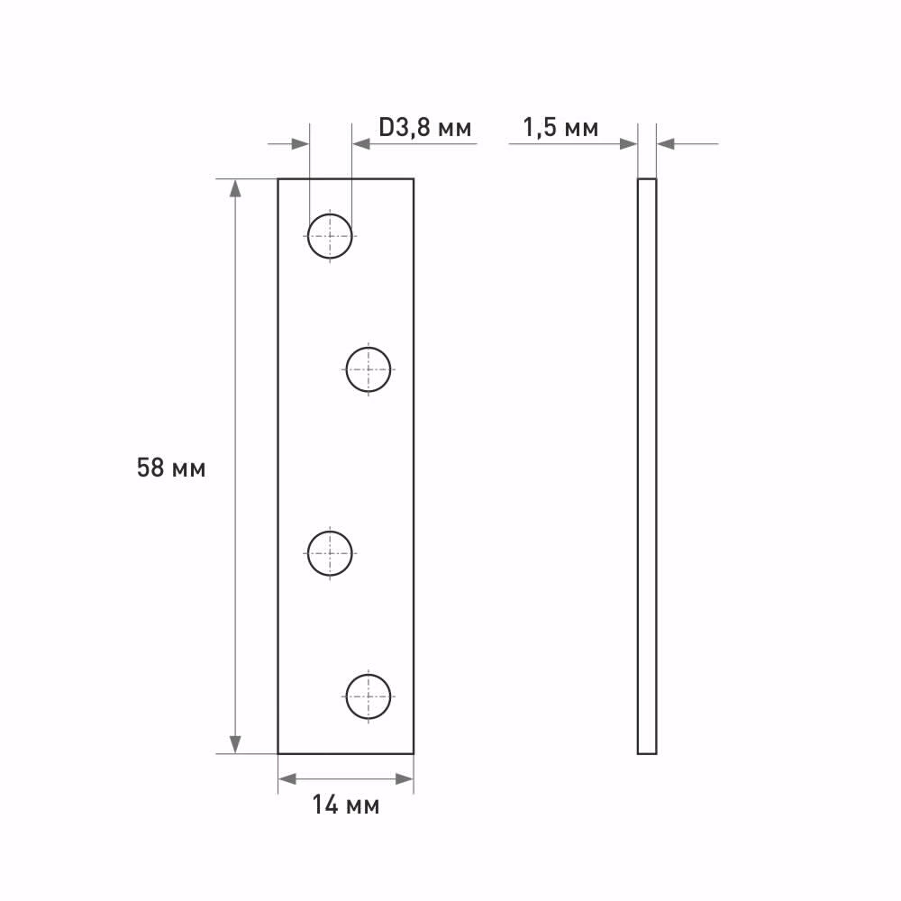 Планка мебельная 58х14 мм монтажная желтый цинк ZITAR