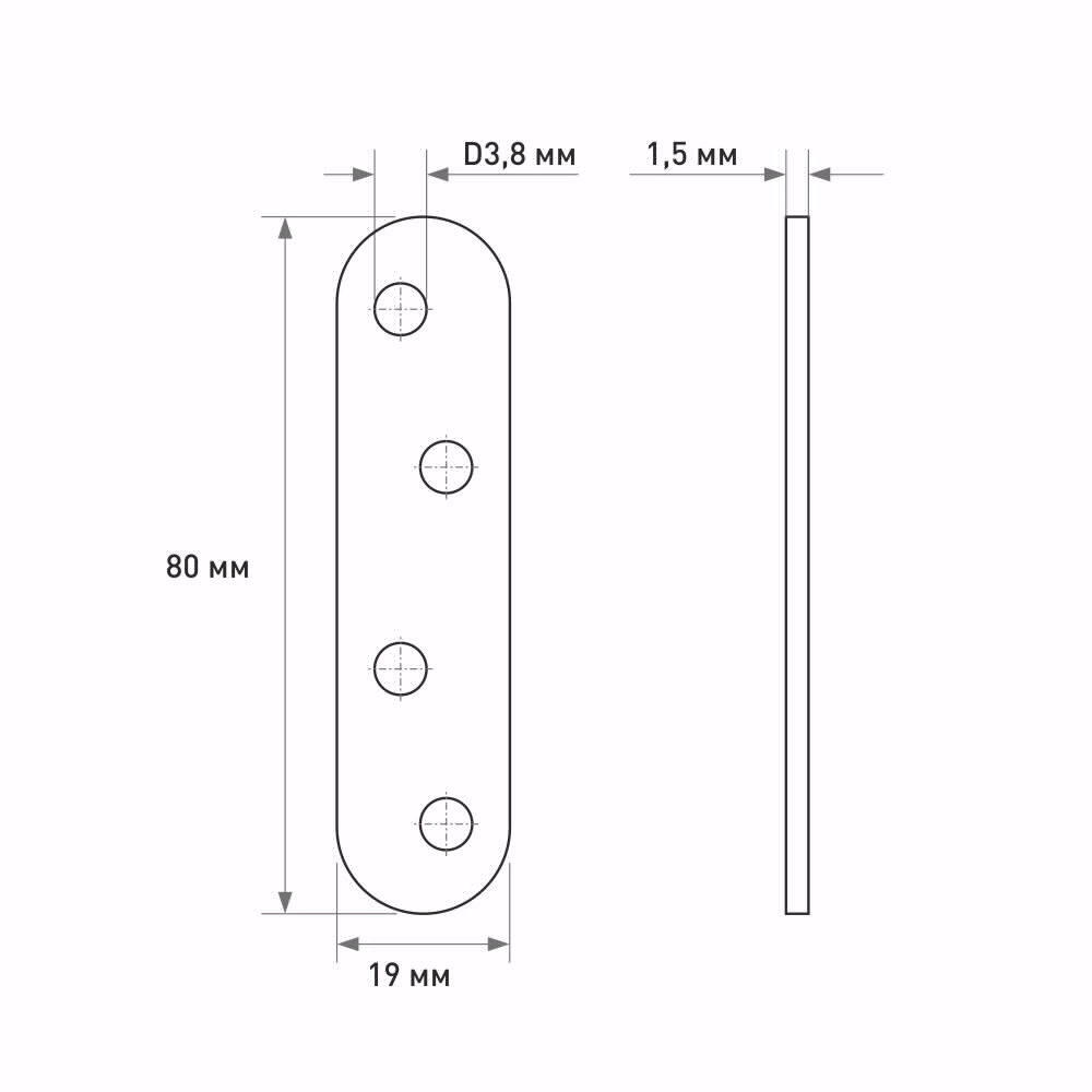 Планка мебельная 80х19 мм монтажная оцинкованная ZITAR