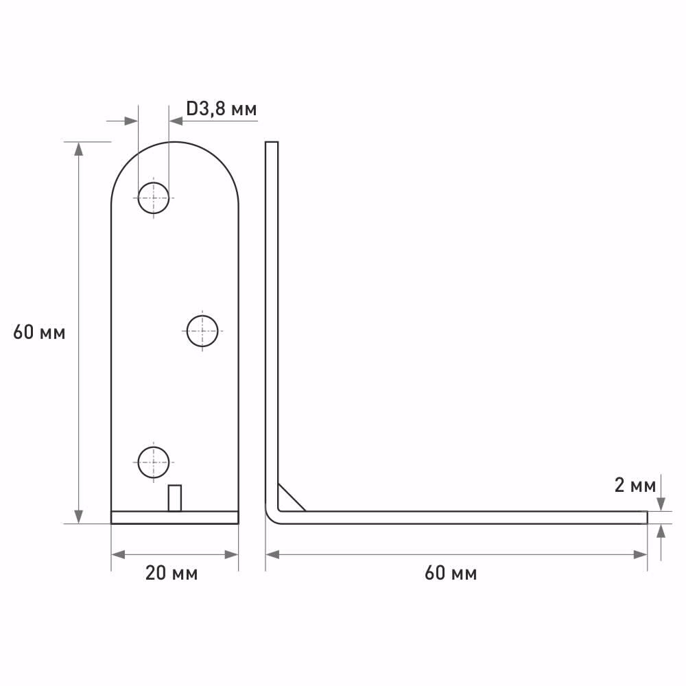 Уголок мебельный 60х60х20х2 мм коричневый ZITAR