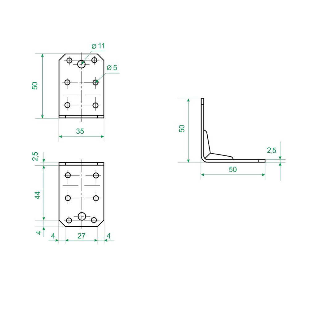 Уголок монтажный 50х50х35х2,5 мм усиленный Роскреп