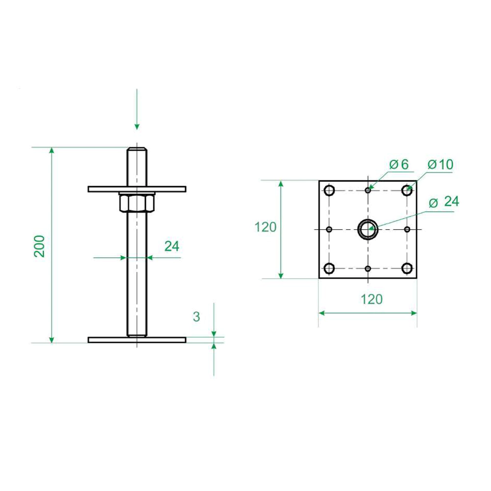 Анкер регулировочный М24х200 мм основание 120х120 мм Роскреп