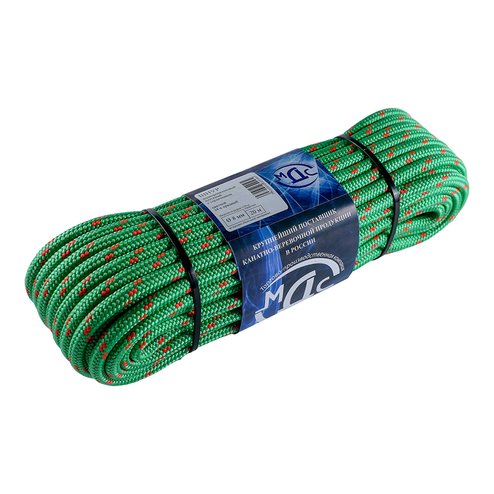 Шнур полипропиленовый плетеный МДС 8 мм 24-прядный 20 м с сердечником