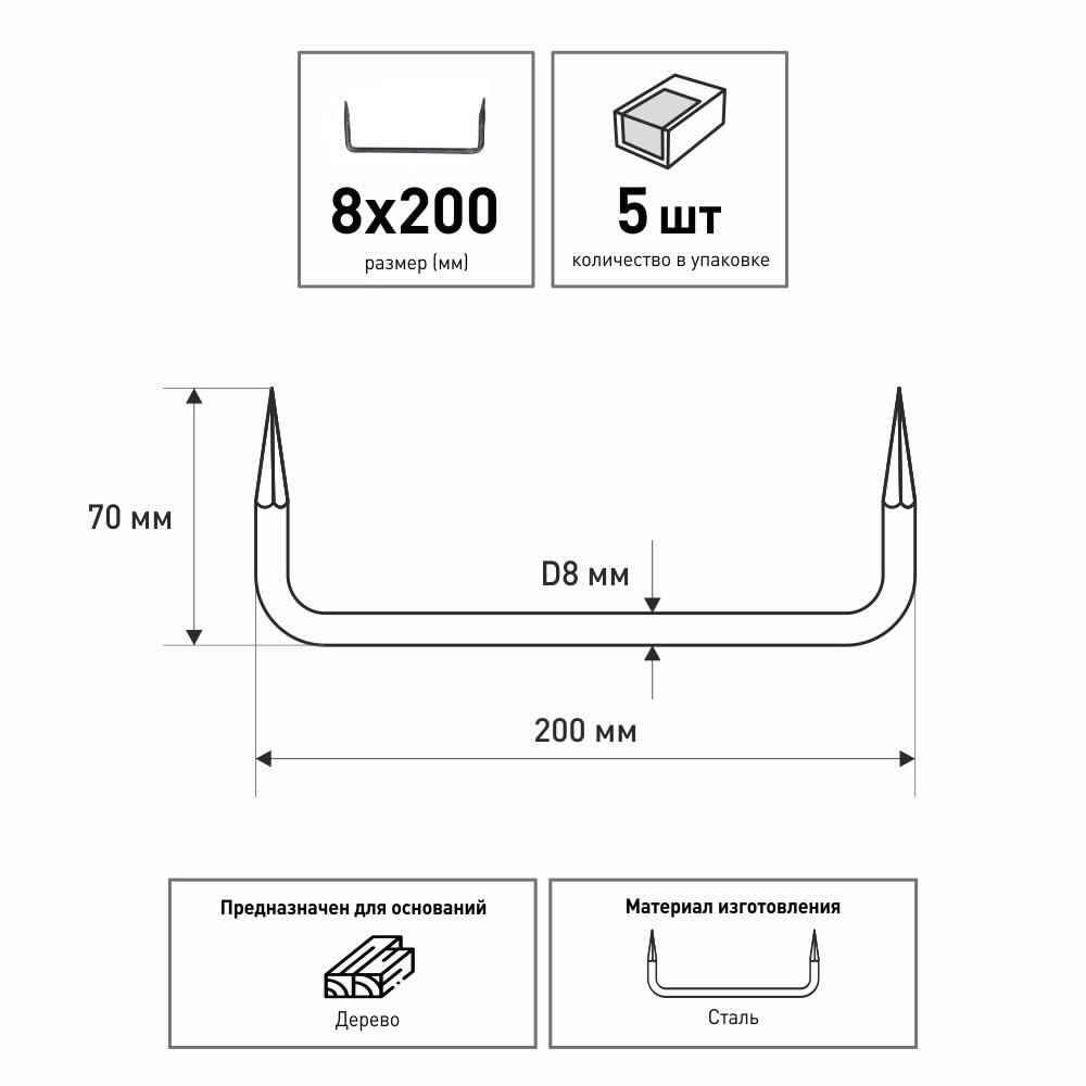 Скоба строительная 8х200 мм 5 шт ZITAR