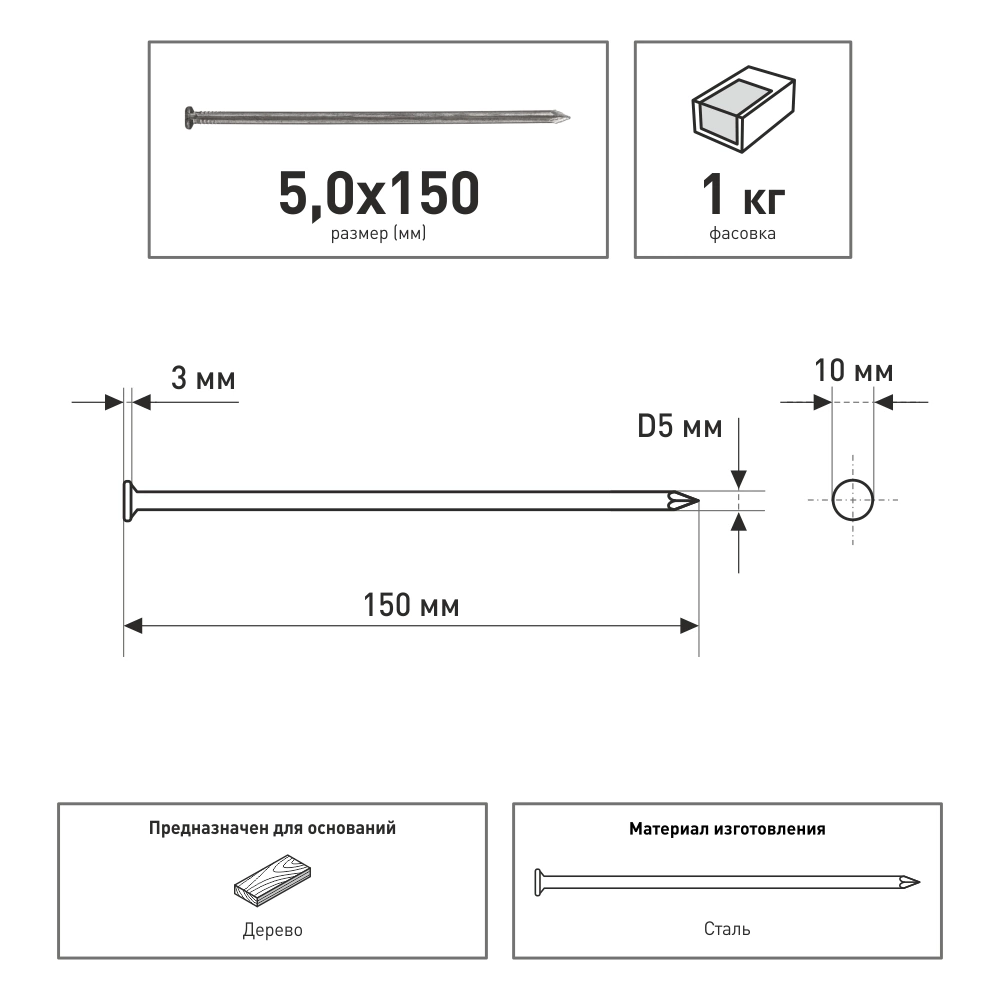 Гвозди строительные 5,0x150 мм 1 кг ZITAR