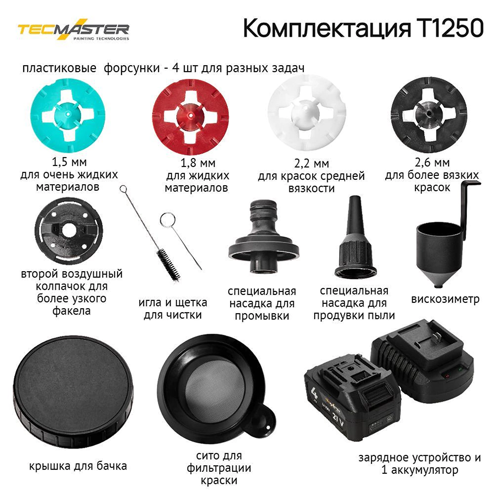 Краскопульт аккумуляторный 21 В 1х4,0 Ач 1,4 л TECMASTER Т1250