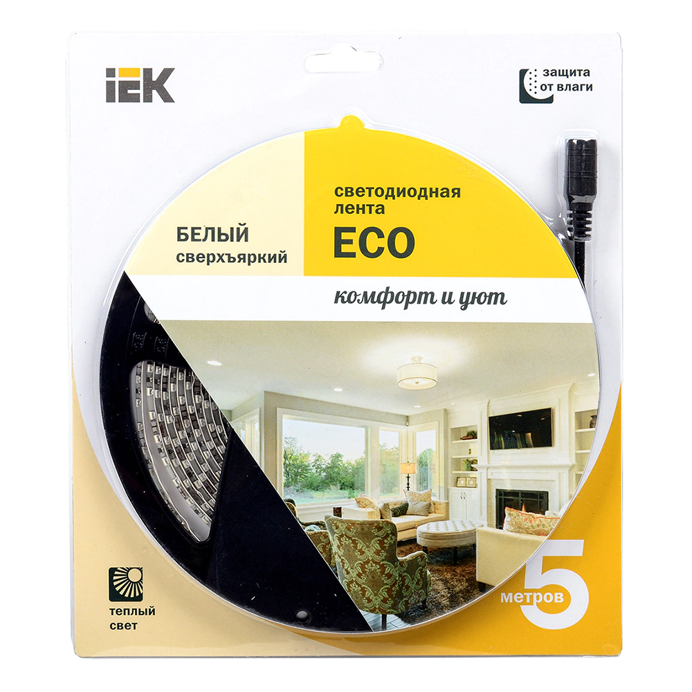 Лента светодиодная 9,6Вт IP65 12В теплый белый 5 м IEK