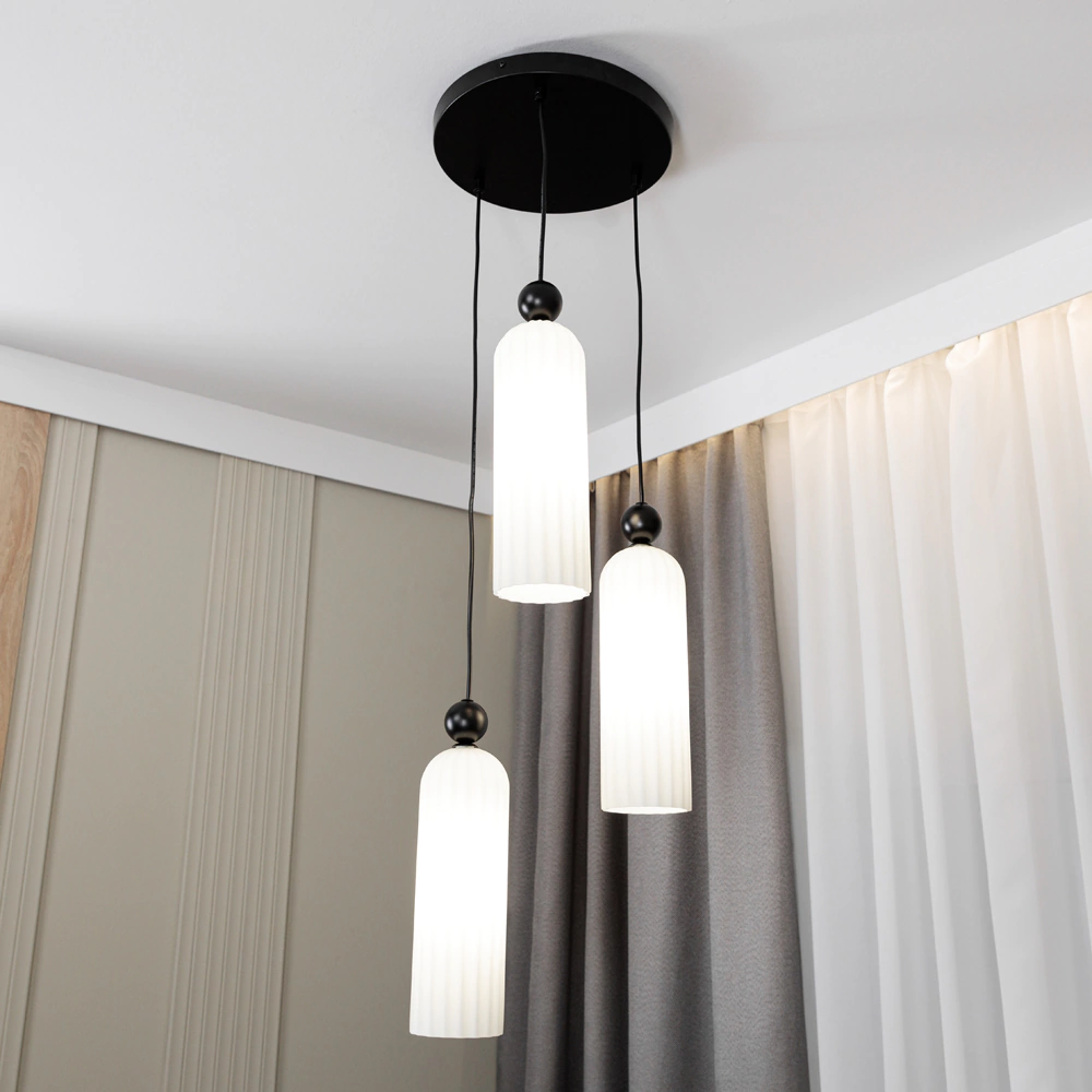 Светильник подвесной 3х40 Вт Е14 черный/белый NEODECO Ральф