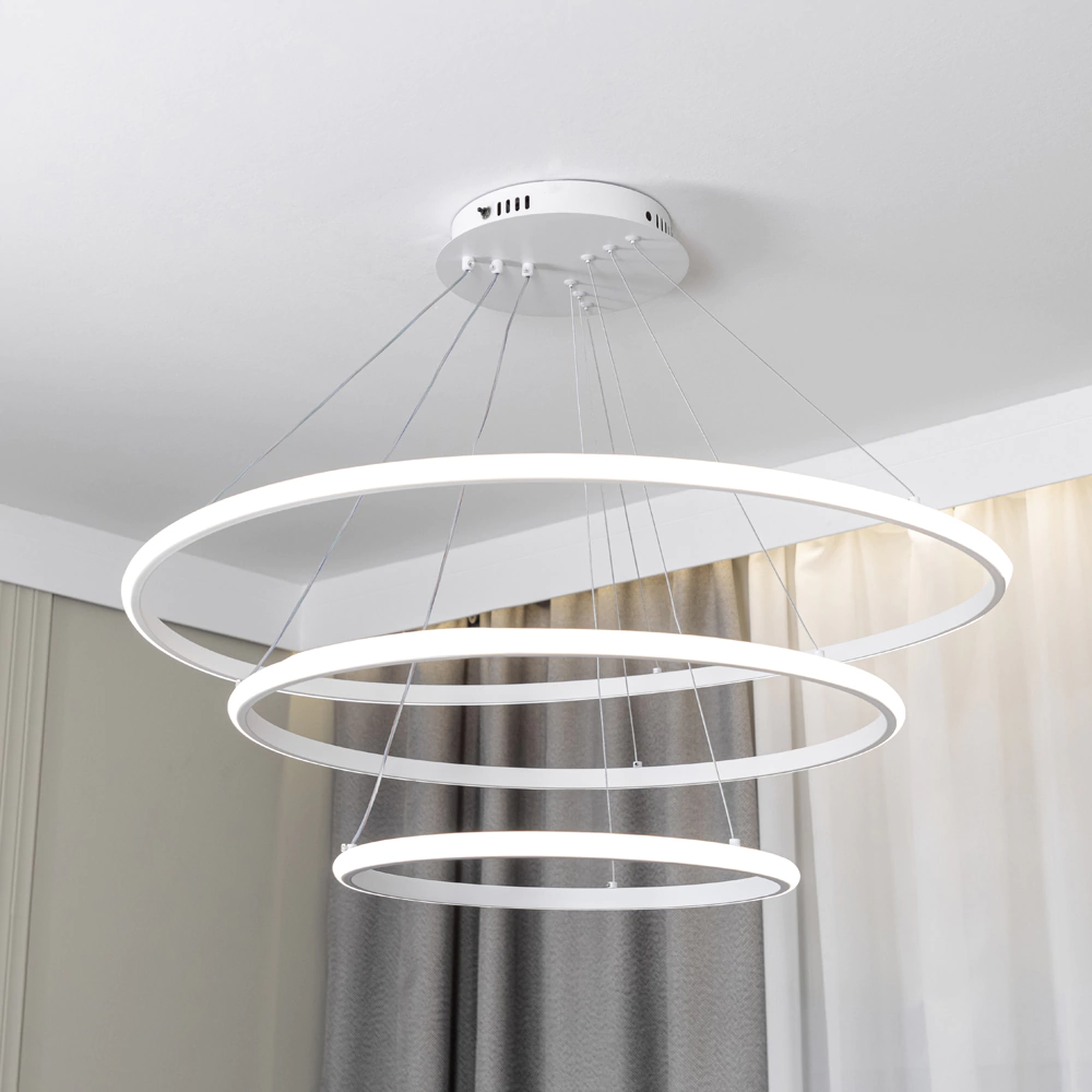 Люстра подвесная LED 140 Вт с пультом ДУ белый NEODECO Ринг