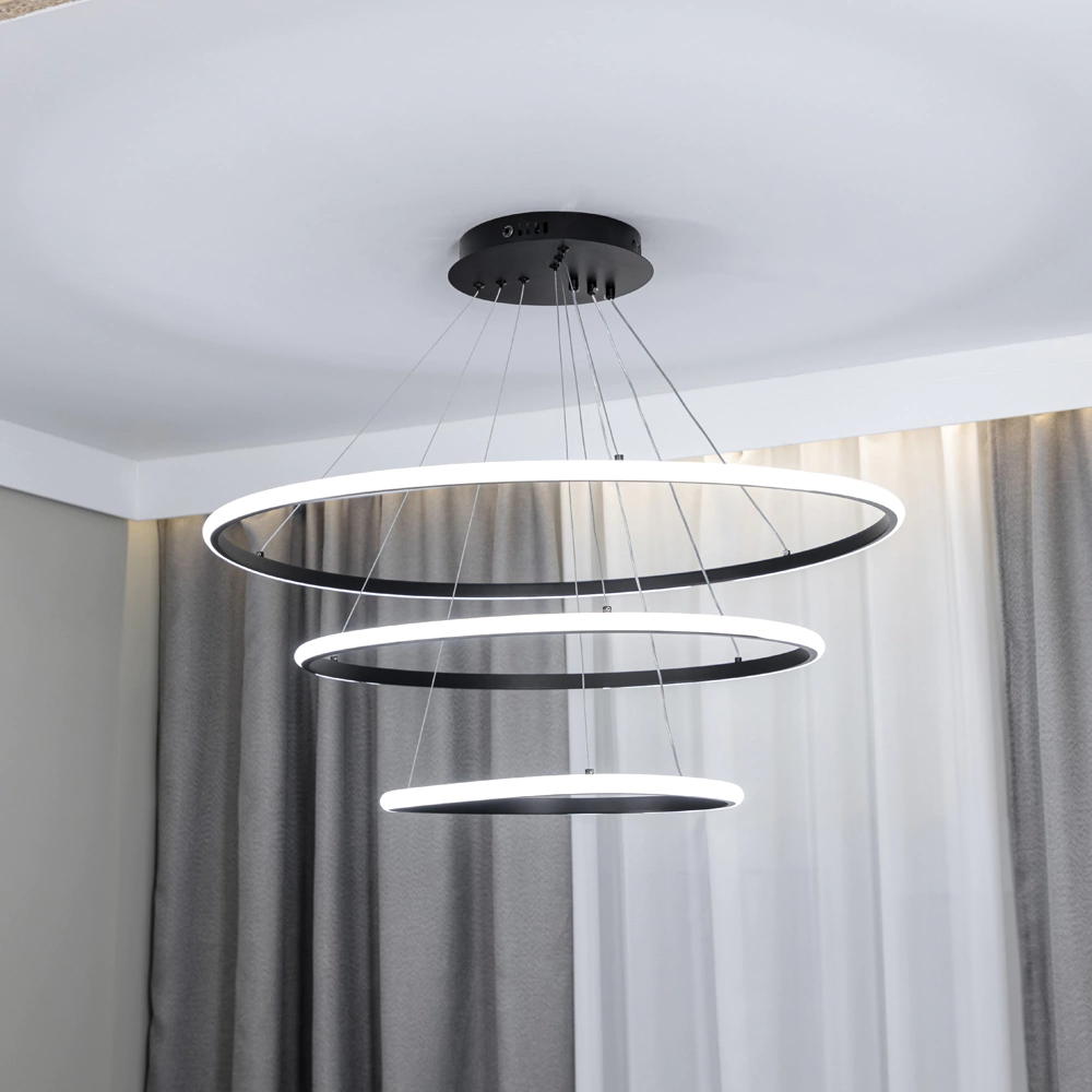 Люстра подвесная LED 140 Вт с пультом ДУ черный NEODECO Ринг