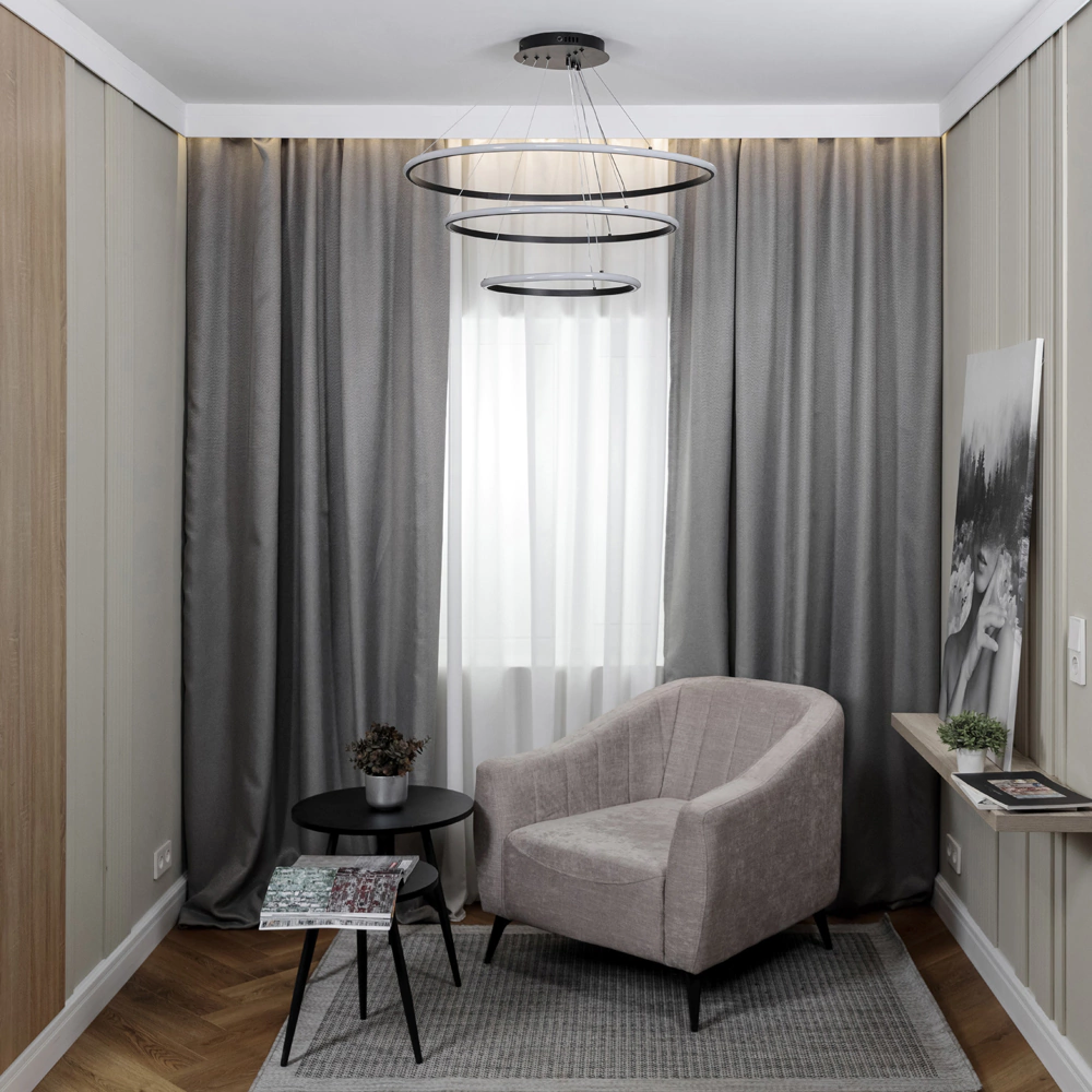 Люстра подвесная LED 140 Вт с пультом ДУ черный NEODECO Ринг