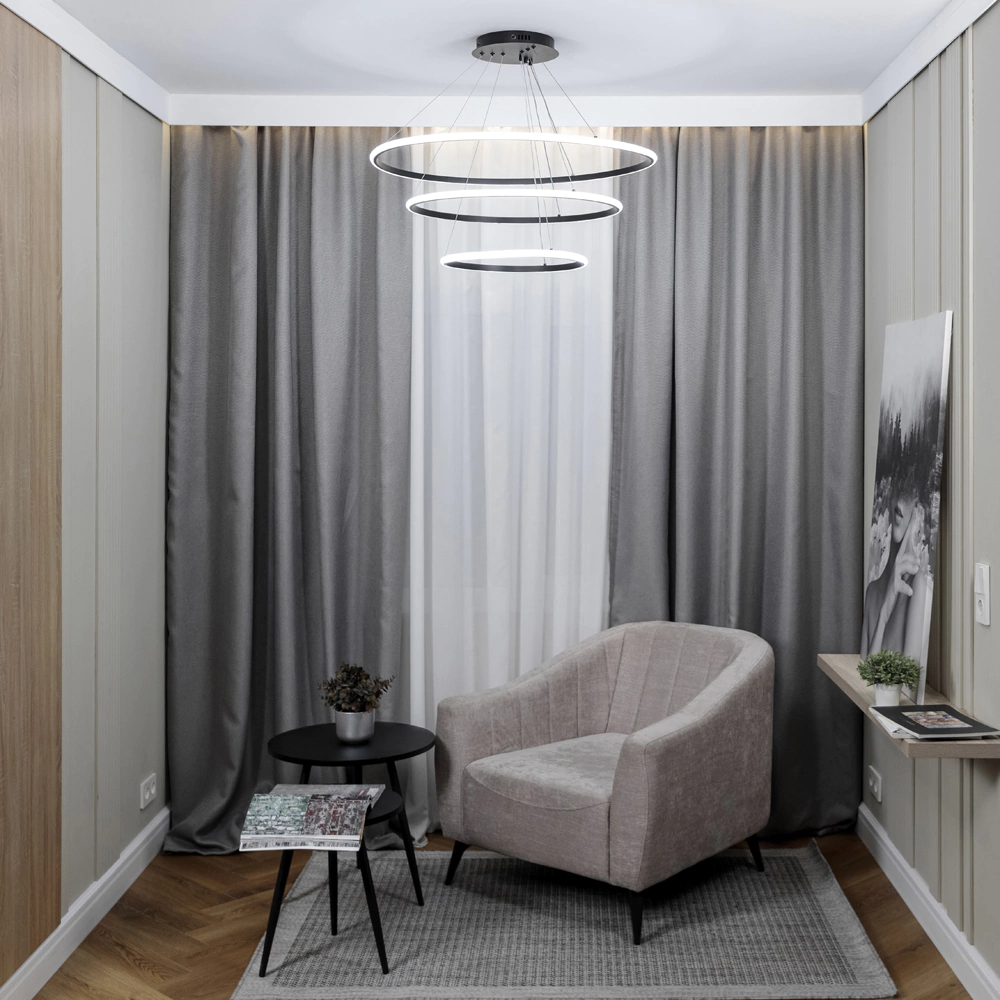 Люстра подвесная LED 140 Вт с пультом ДУ черный NEODECO Ринг